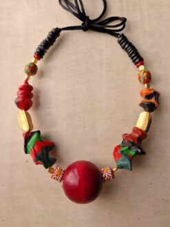 Alternative view of Green, Red & Orange with Nickle-Free Gold Plated Beads Necklace (Adjustable Length)
