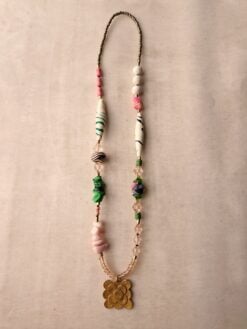 Alternative view of Pink & Green Nickle-Free Gold Plated Pendant Necklace