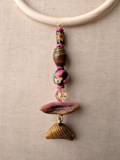 Alternative view of Vegan Ivory Collar Necklace with Multicolored Bead Pendant - Adjustable Size