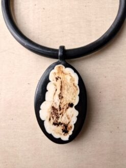 Alternative view of Black Collar Necklace with Black & Vegan Ivory Pendant - Adjustable Size