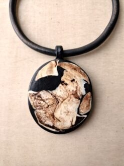Alternative view of Black Collar Necklace with Black & Vegan Ivory Pendant - Adjustable Size