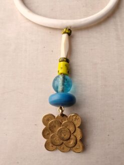 Alternative view of Vegan Ivory Collar Necklace with Multicolored Bead & Nickle-Free Gold Plated Pendant - Adjustable Size