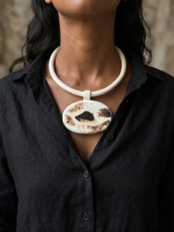 Vegan Ivory Collar Necklace with Pendant - Adjustable Size