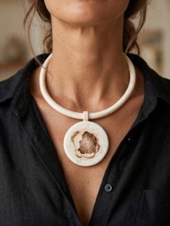 Vegan Ivory Collar Necklace with Pendant - Adjustable Size