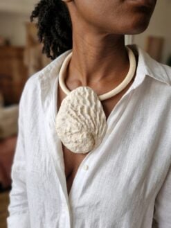 Vegan Ivory Collar Necklace with Faux Shell - Adjustable Size