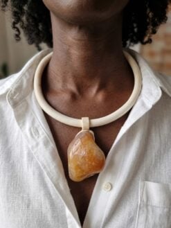Vegan Ivory Collar Necklace with Carnelian Pendant - Adjustable Size