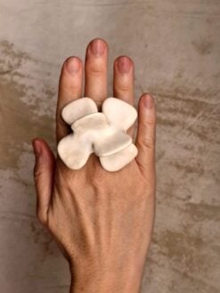 Vegan Ivory Flower Sculptured Ring - Size 7.5