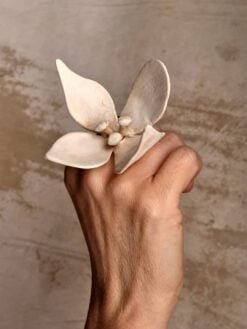 Vegan Ivory Flower Sculptured Ring - Size 7.5