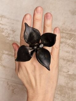 Alternative view of Black with Gold Sheen Flower Sculptured Ring - Size 8