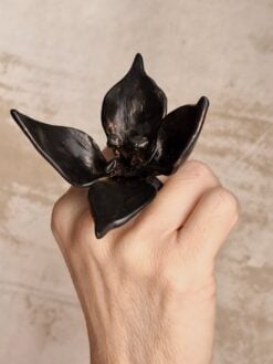 Black with Gold Sheen Flower Sculptured Ring - Size 8