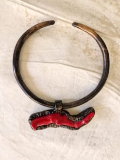 Alternative view of Black & Red with Gold Sheen Collar Necklace - Adjustable Size