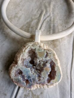 Alternative view of Vegan Ivory Collar Necklace with Quartz Geode Pendant - Adjustable Size