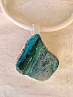 Alternative view of Vegan Ivory Collar Necklace with Chrysocolla Pendant - Adjustable Size