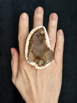Orange River Crystal & Vegan Ivory Ring - Size 7.5