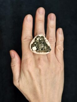 Pyrite Stone & Vegan Ivory Ring - Size 7