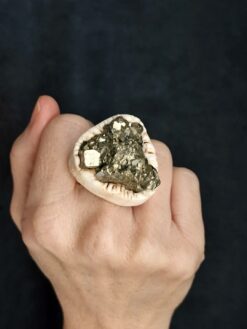 Alternative view of Pyrite Stone & Vegan Ivory Ring - Size 7