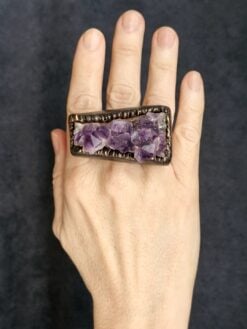 Amethyst Crystal & Black Ring - Size 7.5