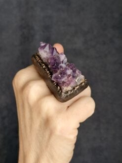 Alternative view of Amethyst Crystal & Black Ring - Size 7.5