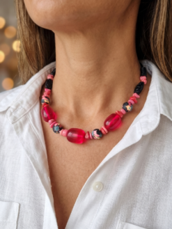 Pink & Black Bead Necklace (Adjustable Length)