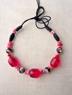 Alternative view of Pink & Black Bead Necklace (Adjustable Length)