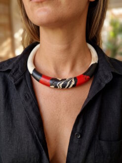 Vegan Ivory, Red & Black Collar Necklace - Size Medium