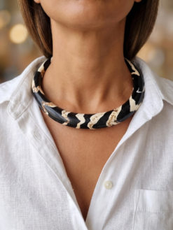 Vegan Ivory & Black Collar Necklace - Size Medium
