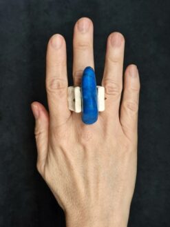 Blue Howlite & Vegan Ivory Spin Ring - Size 6.5