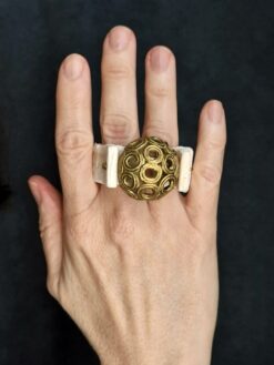 Brass Bead & Vegan Ivory Double Finger Spin Ring - Size 7.5