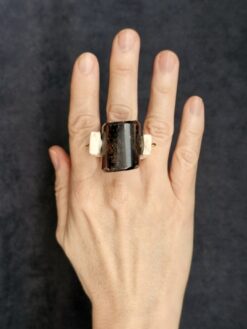Black Bead & Vegan Ivory Spin Ring - Size 7