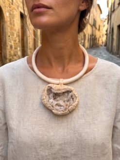 Quartz Geode & Vegan Ivory Necklace (Adjustable Length)