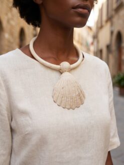 Vegan Ivory Collar Necklace with Faux Shell - Adjustable Size