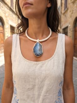 Chrysocolla & Vegan Ivory Necklace (Adjustable Length)