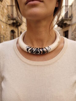Vegan Ivory & Black Collar Necklace - Size Medium