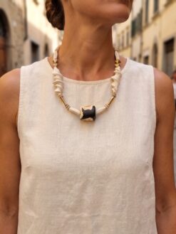 Vegan Ivory & Black Necklace (Adjustable Length)