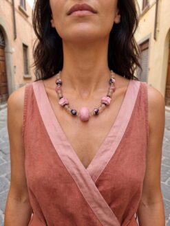Pink & Black Bead Necklace (Adjustable Length)