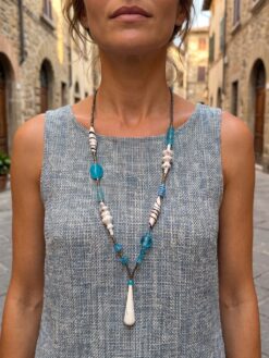 Blue, White & Black Bead Necklace