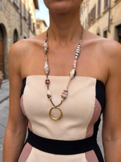 Pink, White & Black Bead Necklace