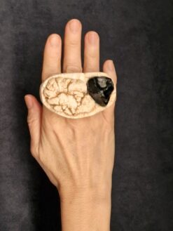 Black Obsidian, Magnesite & Vegan Ivory Ring - Size 8.5