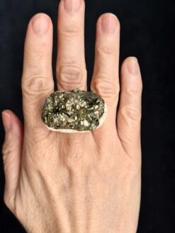 Pyrite Stone & Vegan Ivory Ring - Size 7.5