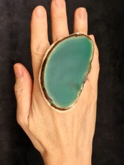 Green Sliced Agate & Vegan Ivory Ring - Size 7.5