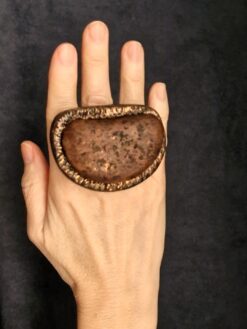 Alternative view of Brown Leopard Skin Jasper & Black with Gold Sheen Ring - Size 8