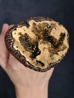 Alternative view of Gold Aura Quartz Geode & Black Ring - Size 8