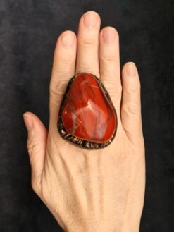 Red Jasper Stone & Black Ring - Size 7.5