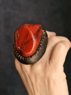 Alternative view of Red Jasper Stone & Black Ring - Size 7.5