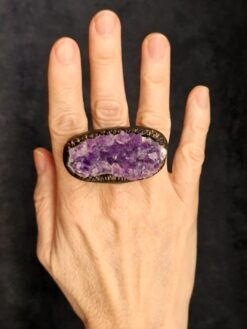 Amethyst Crystal & Black with Gold Sheen Ring - Size 9