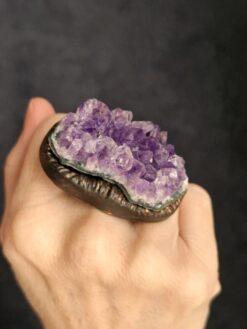 Alternative view of Amethyst Crystal & Black with Gold Sheen Ring - Size 9