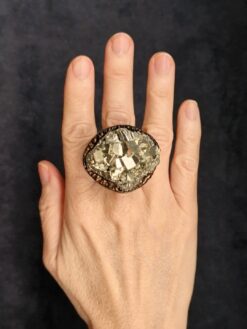 Pyrite Stone & Black Ring - Size 8.5