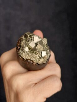 Alternative view of Pyrite Stone & Black Ring - Size 8.5