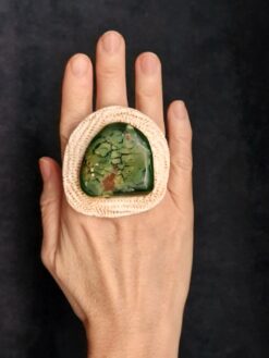 Rainforest Jasper & Vegan Ivory Ring - Size 7.5