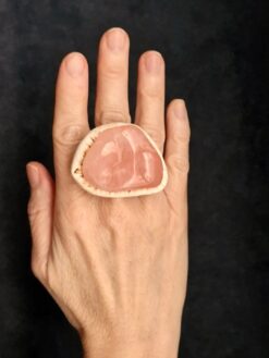 Rose Quartz & Vegan Ivory Ring - Size 7.5